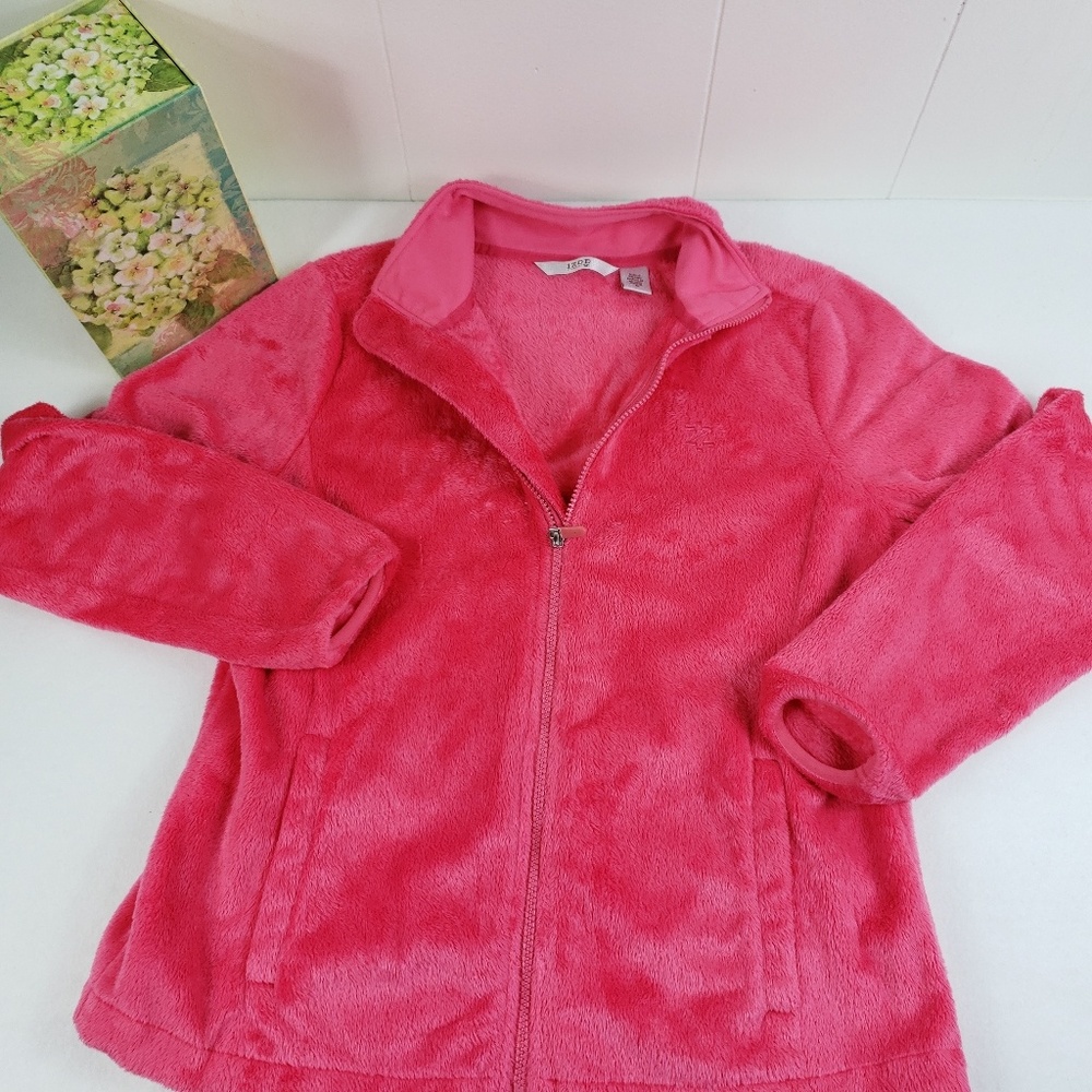 Izod Women's Performance Fleece Full Zip Fuchsia sz M Fuchia Pockets Fleece